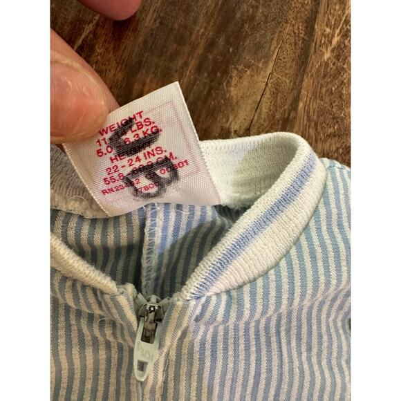 Vintage Buster Brown Blue White Stripe seersucker Jumpsuit Size 3-6 Mths 80s 90s - Picture 6 of 7